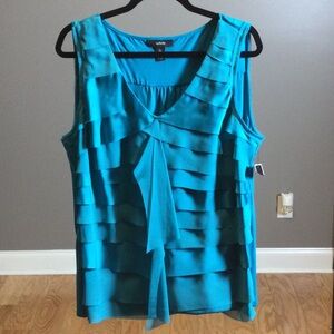 NWT XL Alfani  Turquoise Blue Sleeveless Ruffle Front Top